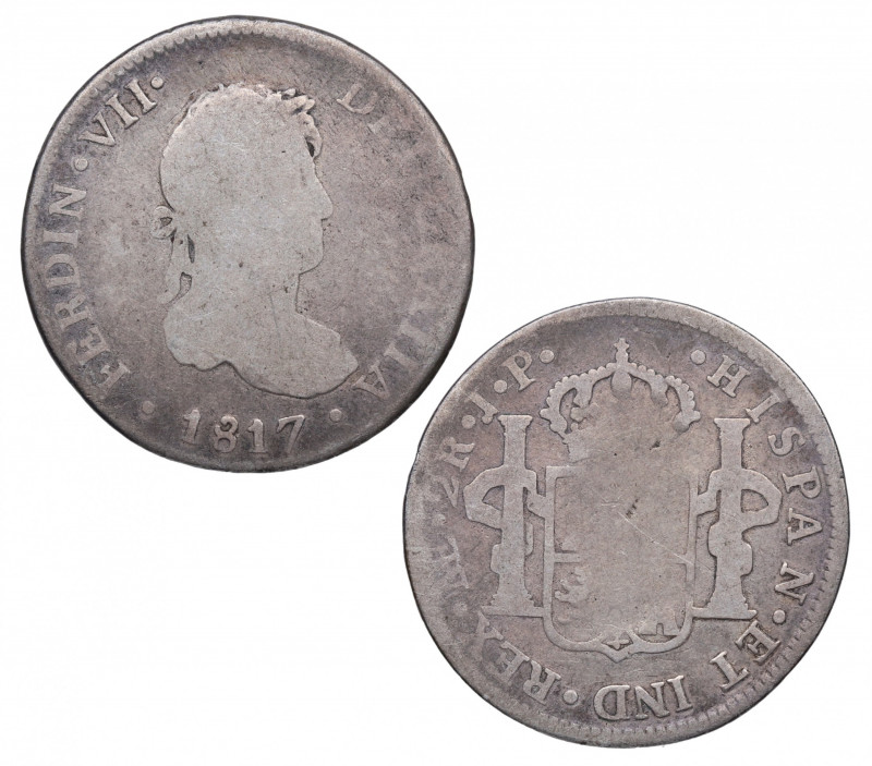 1817. Fernando VII (1808-1833). Lima. 2 Reales. JP. A&C 817. Ag. 6,16 g. BC. Est...