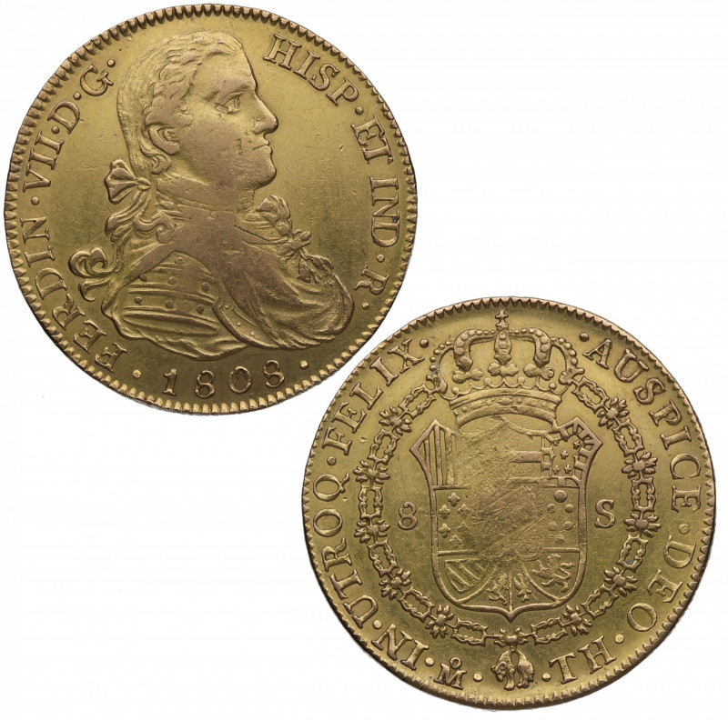 1808. Fernando VII (1808-1833). México. 8 escudos. TH. A&C 1781. Au. 27,03 g. Re...