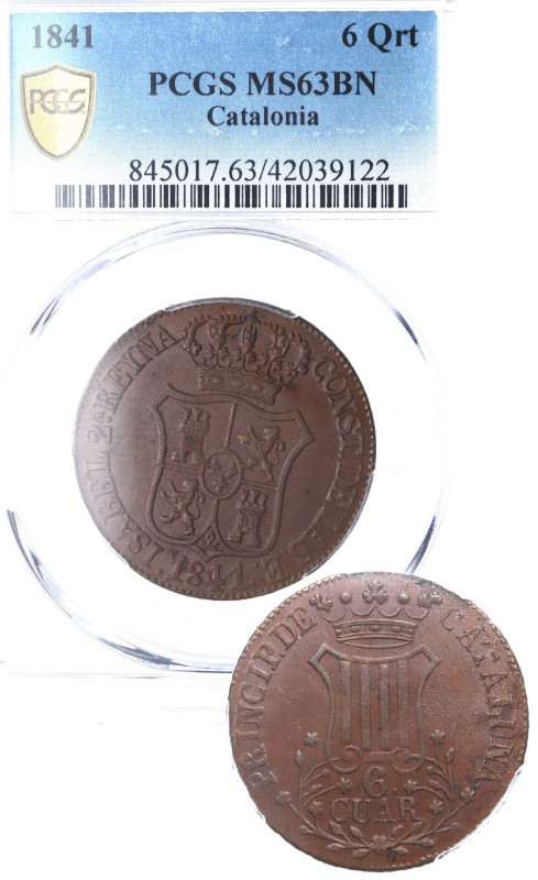 1841. Isabel II (1833-1868). Madrid. 6 Cuartos. A&C 22. Ae. Encapsulada por PCGS...