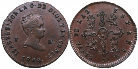 1849. Isabel II (1833-1868). Jubia. 2 Maravedis . A&C 42. Cu. 2,41 g. Bella. Bonito tono. EBC / EBC+. Est.40.