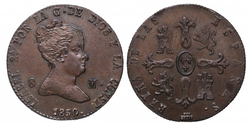 1850. Isabel II (1833-1868). Segovia. 8 Maravedís . A&C 137. Cu. 9,93 g. Atracti...