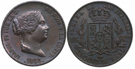 1864. Isabel II (1833-1868). Segovia. 25 Céntimos de Real. A&C 182. Cu. 9,49 g. EBC. Est.120.
