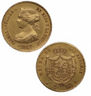 1867. Isabel II (1833-1868). Madrid. 4 escudos. A&C 691. Au. 3,33 g. Muy bella. Brillo original. Manchita en busto. EBC+. Est.220.