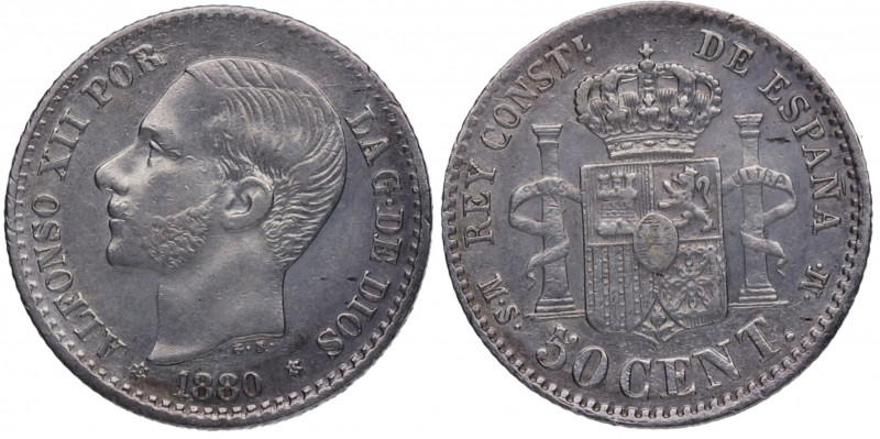 1880*80. Alfonso XII (1874-1885). Madrid. 50 céntimos. MSM. A&C 11. Ag. 2,50 g. ...