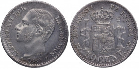 1880*80. Alfonso XII (1874-1885). Madrid. 50 céntimos. MSM. A&C 11. Ag. 2,50 g. Atractiva. EBC. Est.35.