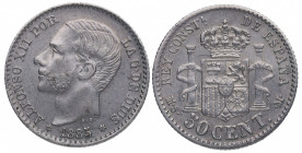 1885*86. Alfonso XII (1874-1885). Madrid. 50 céntimos. MSM. A&C 14. Ag. 2,50 g. Atractiva. EBC. Est.35.