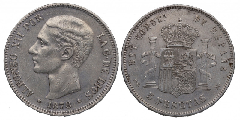 1878*78. Alfonso XII (1874-1885). 5 Pesetas. DEM. A&C 39. Ag. 24,94 g. Ligerísim...