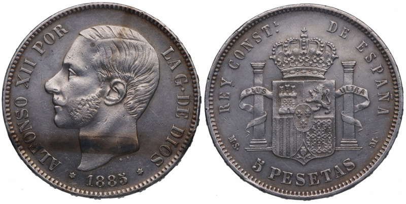 1885*87. Alfonso XII (1874-1885). 5 Pesetas. MSM. A&C 62. Ag. 24,96 g. Ligera li...