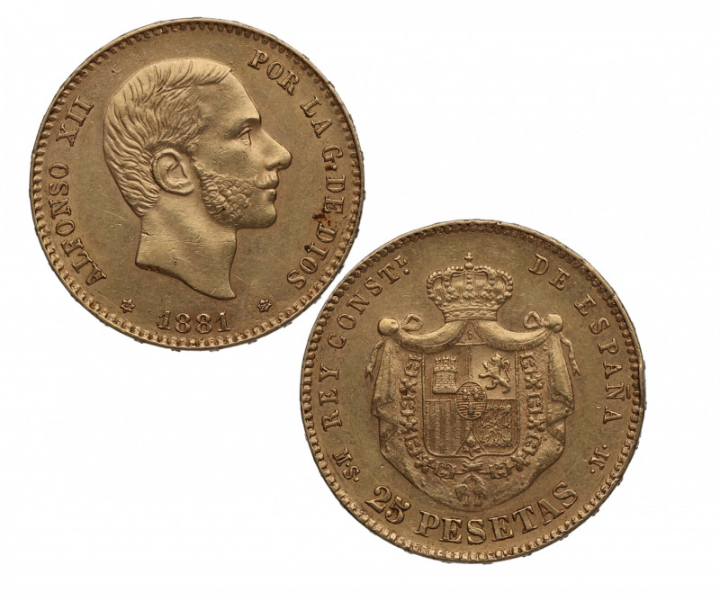 1881*81. Alfonso XII (1874-1885). Madrid. 25 pesetas. MSM. A&C 82. Au. 8,06 g. B...