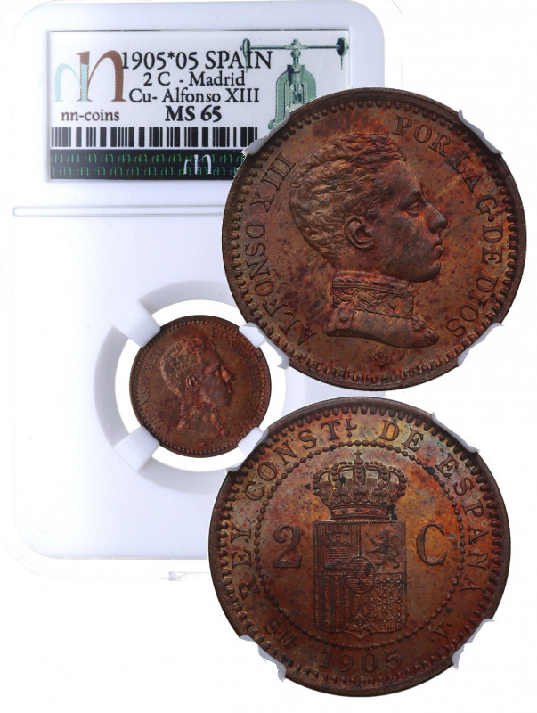 1905*05. Alfonso XIII (1886-1931). Madrid. 2 Céntimos. SMV. A&C 11. Cu. Encapsul...