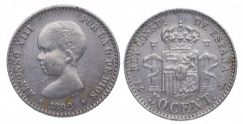 1892*92. Alfonso XIII (1886-1931). Madrid. 50 céntimos. PGM. A&C 28. Ag. 2,50 g. Atractiva. EBC / EBC-. Est.30.