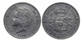 1894*4. Alfonso XIII (1886-1931). 50 Céntimos. PGV. A&C 43. Ag. 2,57 g. MBC+ / EBC. Est.80.