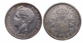 1900*00. Alfonso XIII (1886-1931). 50 Céntimos. SMV. A&C 45. Ag. 2,53 g. EBC / MBC+. Est.60.