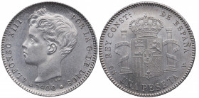 1900*00. Alfonso XIII (1886-1931). Madrid. 1 Peseta. SMV. A&C 59. Ag. 4,96 g. Bella. Brillo original. SC. Est.110.