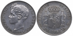 1901*01. Alfonso XIII (1886-1931). Madrid. 1 Peseta. SMV. A&C 60. Ag. 5,05 g. Atractiva. EBC. Est.40.