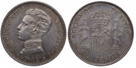 1903*03. Alfonso XIII (1886-1931). Madrid. 1 Peseta. SMV. A&C 67. Ag. 5,00 g. Bella. Brillo original. SC. Est.110.