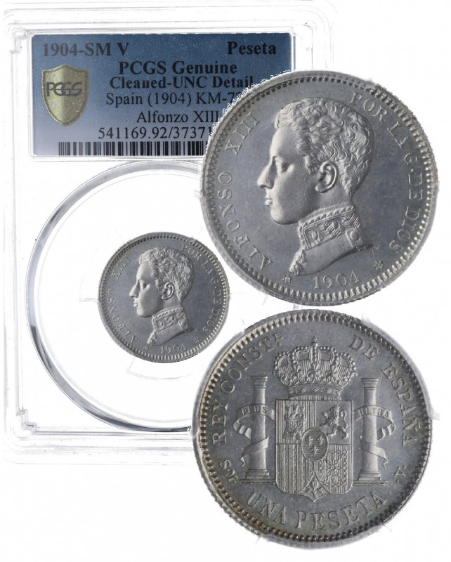 1904*04. Alfonso XIII (1886-1931). Madrid. 1 Peseta. SMV. A&C 65. Ag. Encapsulad...