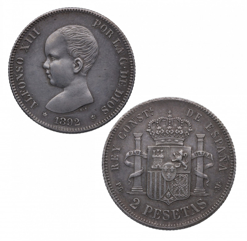 1892*92. Alfonso XIII (1886-1931). Madrid. 2 pesetas. PGM. A&C 99. Ag. 9,95 g. B...