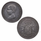 1892*92. Alfonso XIII (1886-1931). Madrid. 2 pesetas. PGM. A&C 99. Ag. 9,95 g. Bella., Brillo original. EBC+ / EBC. Est.200.