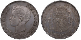 1899*99. Alfonso XIII (1886-1931). Madrid. 5 Pesetas. SGV. A&C 110. Ag. 25,20 g. Bella. EBC+. Est.45.