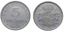 1896. Alfonso XIII (1886-1931). Manila. 5 Centavos de Peso. PGV. A&C 124. Ag. 1,30 g. Atractiva. EBC-. Est.200.