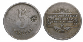 1927. Alfonso XIII (1886-1931). 5 Pesetas Unión Cooperatista Barcelona . Ni. 15,22 g. MBC / MBC+. Est.16.