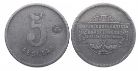 1927. Alfonso XIII (1886-1931). 5 Pesetas Unión Cooperatista Barcelona . Ni. 15,63 g. MBC / MBC+. Est.16.