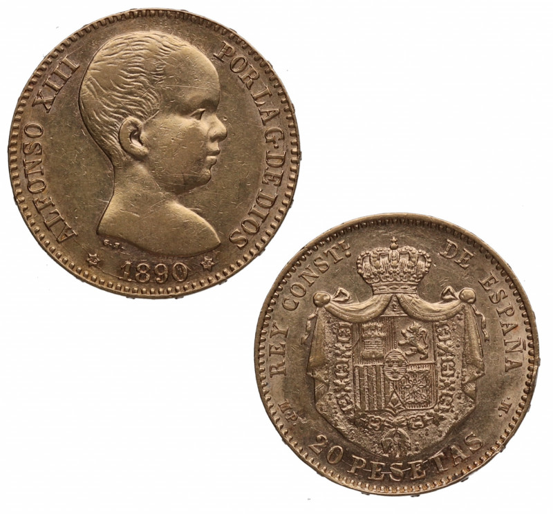 1890*90. Alfonso XIII (1886-1931). Madrid. 20 pesetas. MPM. A&C 114. Au. 6,45 g....
