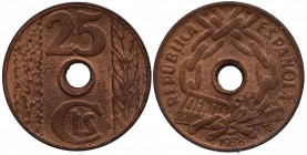 1938. II República (1931-1939). 25 Céntimos. A&C 20. Cu. 5,05 g. Buena acuñación. SC. Est.30.