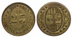 1937. Guerra Civil (1936-1939). L'Ametlla del Valles. 25 Céntimos Ayuntamiento de L'Ametlla del Vallès. A&C 1. Ni. 1,85 g. EBC. Est.130.