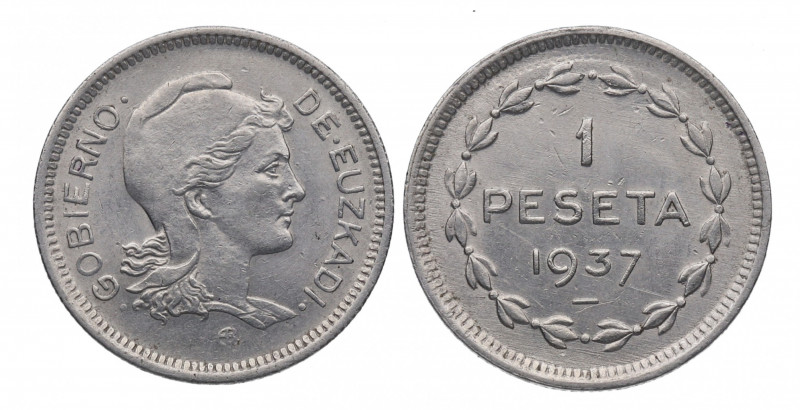 1937. Guerra Civil (1936-1939). 1 Peseta Gobierno de Euzkadi. A&C 14. Ni. 4,00 g...