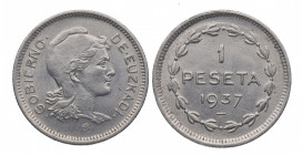 1937. Guerra Civil (1936-1939). 1 Peseta Gobierno de Euzkadi. A&C 14. Ni. 4,00 g. SC / SC-. Est.24.
