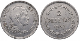 1937. Guerra Civil (1936-1939). 2 Pesetas Gobierno de Euzkadi. A&C 15. Ni. 7,87 g. Manchitas. EBC. Est.10.