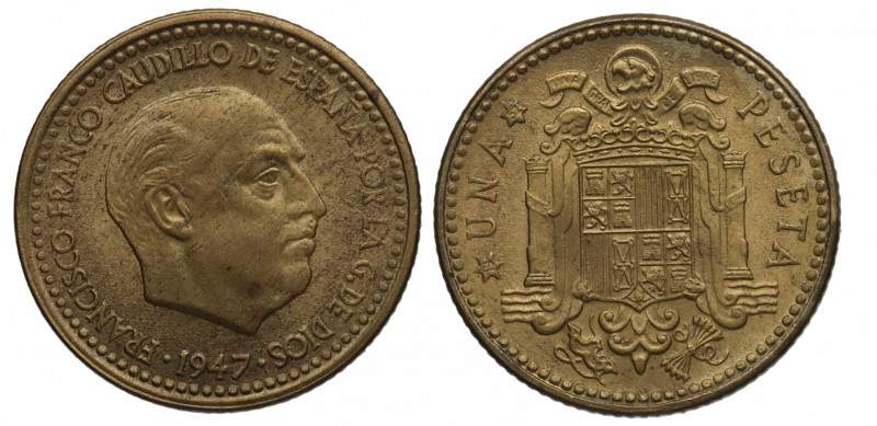 1947*52. Franco (1939-1975). 1 Peseta. A&C 52. Al-Cu. EBC+ / SC-. Est.75.
