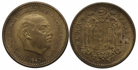 1947*54. Franco (1939-1975). 1 Peseta. A&C 54. Al-Cu. EBC+. Est.60.