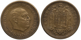 1947*56. Franco (1939-1975). 1 Peseta. A&C 55. Al-Cu. MBC / MBC+. Est.70.