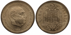 1953*63. Franco (1939-1975). 1 Peseta. A&C 62. Cu. FDC / SC. Est.30.