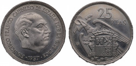 1957*73. Franco (1939-1975). Madrid. 25 Pesetas. A&C 128. Ni. Procedente de cartera Prueba Numismática FNMT. PROOF. Est.65.