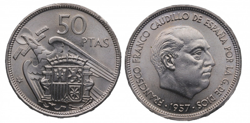 1957*71. Franco (1939-1975). 50 Pesetas. A&C 140. Ni. Pleno brillo original. SC....