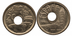 1995. Juan Carlos I (1975-2014). 25 Pesetas "Castilla y Léon". A&C 92. ERROR: Agujero desplazado. SC. Est.24.
