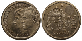 2001. Juan Carlos I (1975-2014). 500 Pesetas. A&C 171. Cu-Ni. Canto ancho. SC. Est.25.