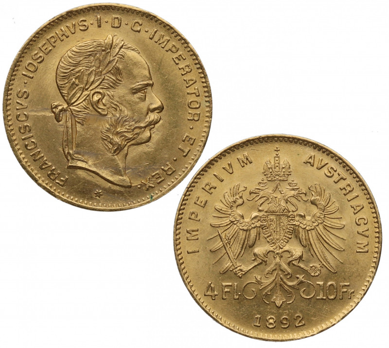 1892. Austria. Francisco José. Viena. 10 francos. Au. Atractiva. Brillo original...