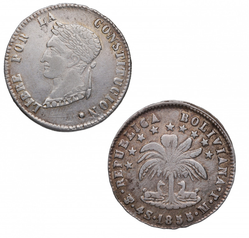 1855. Bolivia. Potosí. 4 s. Ag. 13,49 g. Bella. EBC. Est.90.
