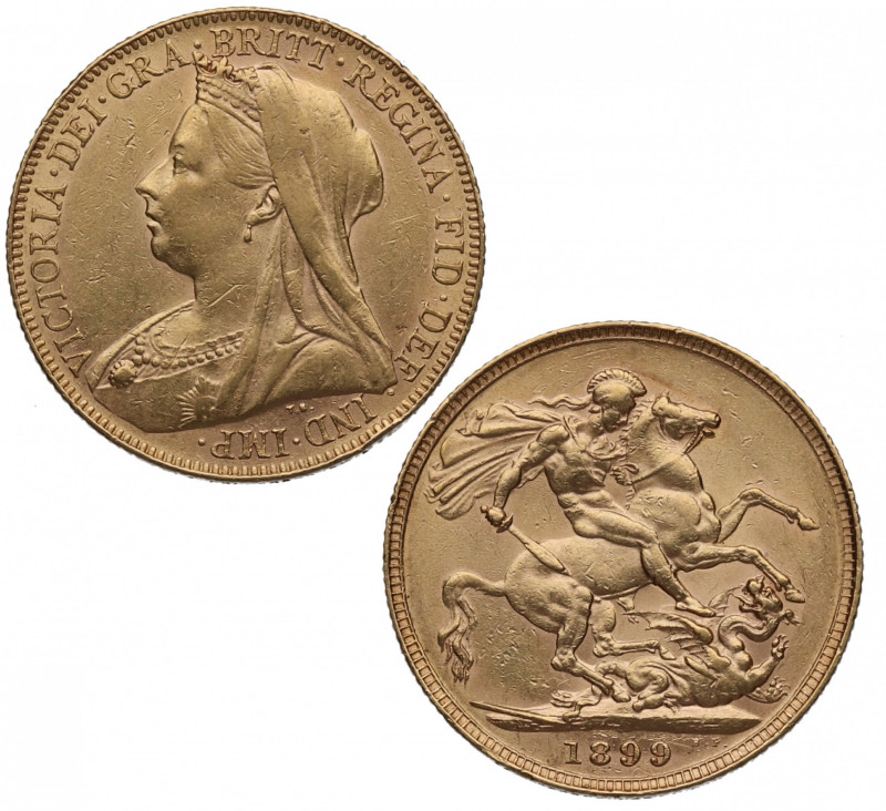 1899. Gran Bretaña. Victoria. 1 Libra. Au. 7,98 g. Antiguo retrato de la Reina V...