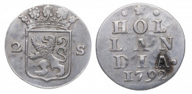 1792. Holanda. 2 Stiver. Ag. 1,79 g. EBC-. Est.35.