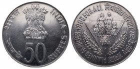 1974. India. 50 Rupias. Ag. 34,37 g. Planned Families – Food For All. SC. Est.65.