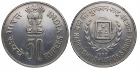 1979. India. 50 Rupias. Ag. 35,03 g. Happy Child-Nation´s Pride. SC-. Est.65.