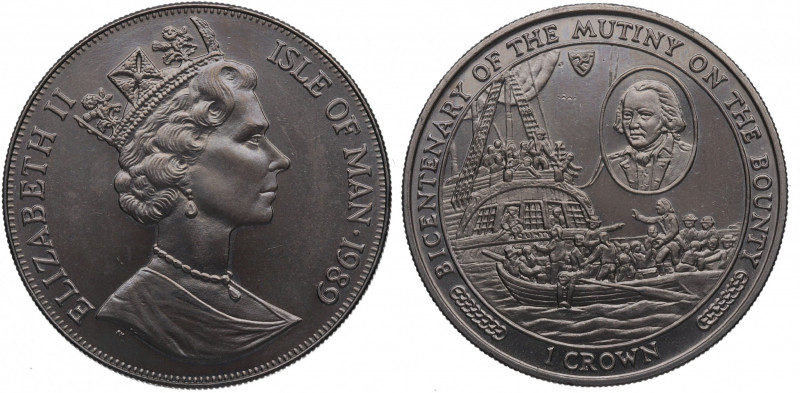 1986. Isla de Man. 1 Crown. Cu-Ni. 28,44 g. Bicentenario del Motín de la Bounty ...