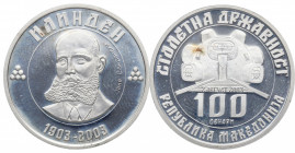 2003. Macedonia. 100 Denari. Ag. 6,97 g. Jane Sandanski. PROOF. Est.120.