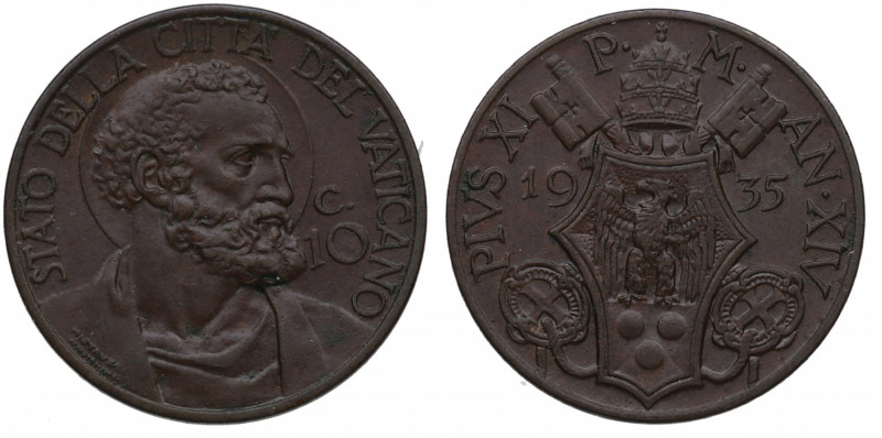 1935. Vaticano. 10 Céntimos. Cu. 5,36 g. SC. Est.60.